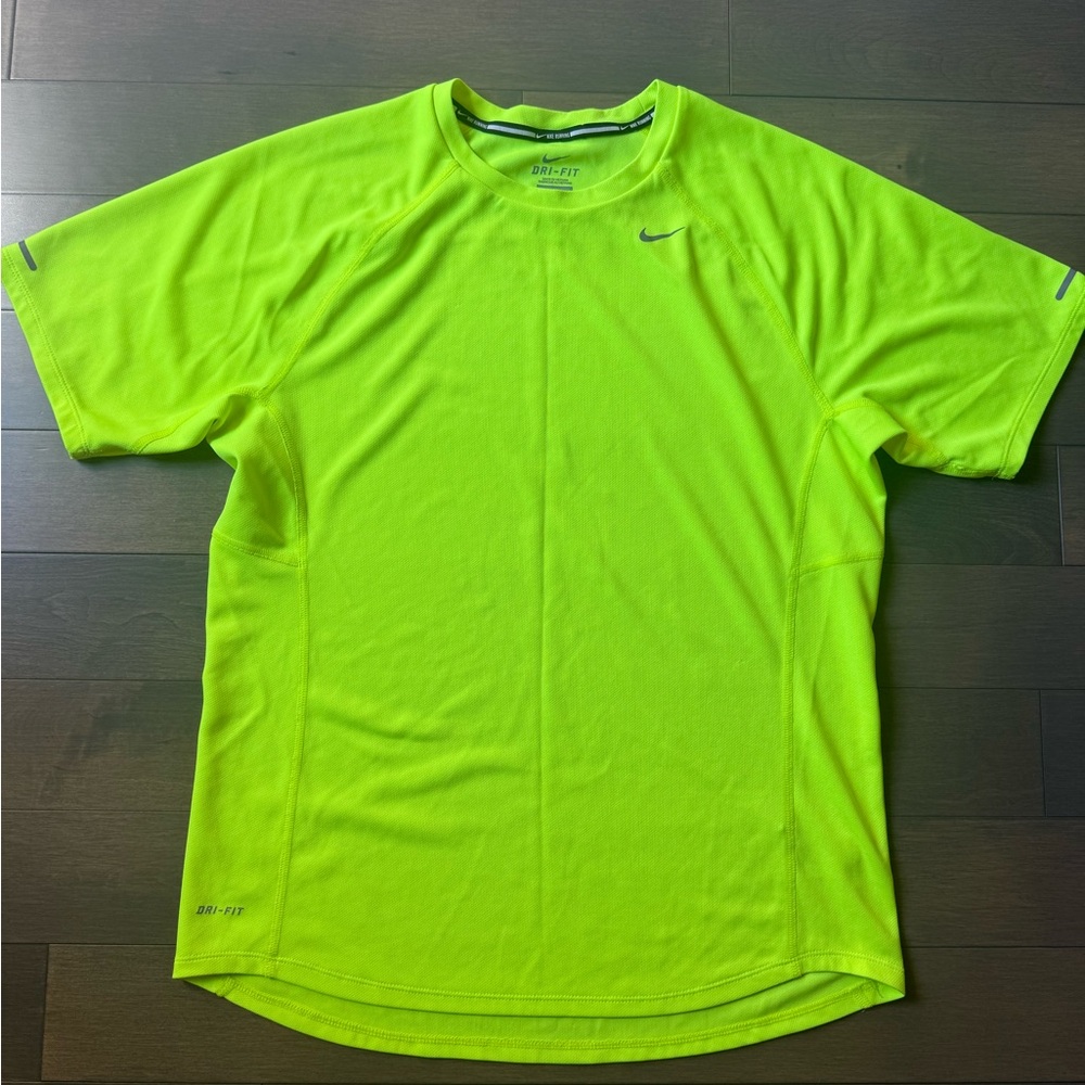 Nike Running Dri Fit Top Neon Yellow Size Medium